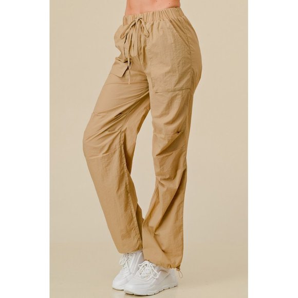 WINDBREAKER RELAX FIT WAISTBAND CARGO PANTS - Khaki - Picture 1 of 5